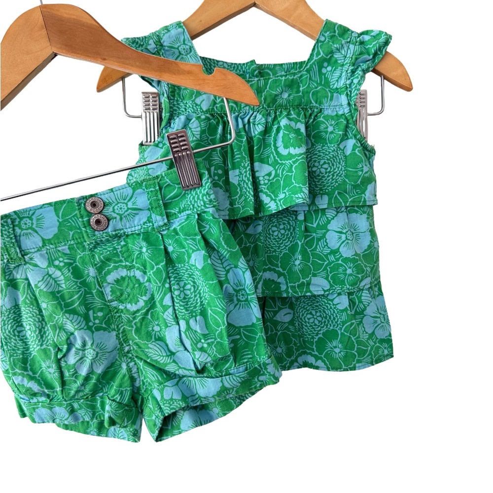 Y2K OshKosh B'gosh Green Floral Ruffled Tank & Shorts Set